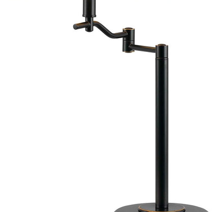 29" Bronze Metal Swing Arm Table Lamp With Off White Empire Shade
