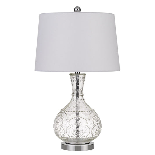 27" Clear Metal Table Lamp With White Rectangular Shade