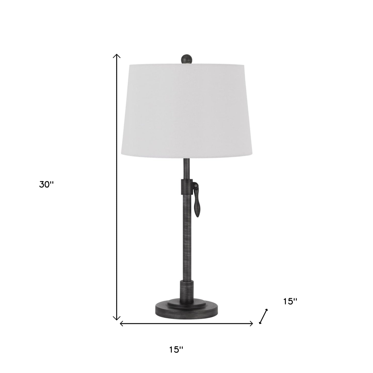 30" Silver Metal Adjustable Table Lamp With Off White Empire Shade