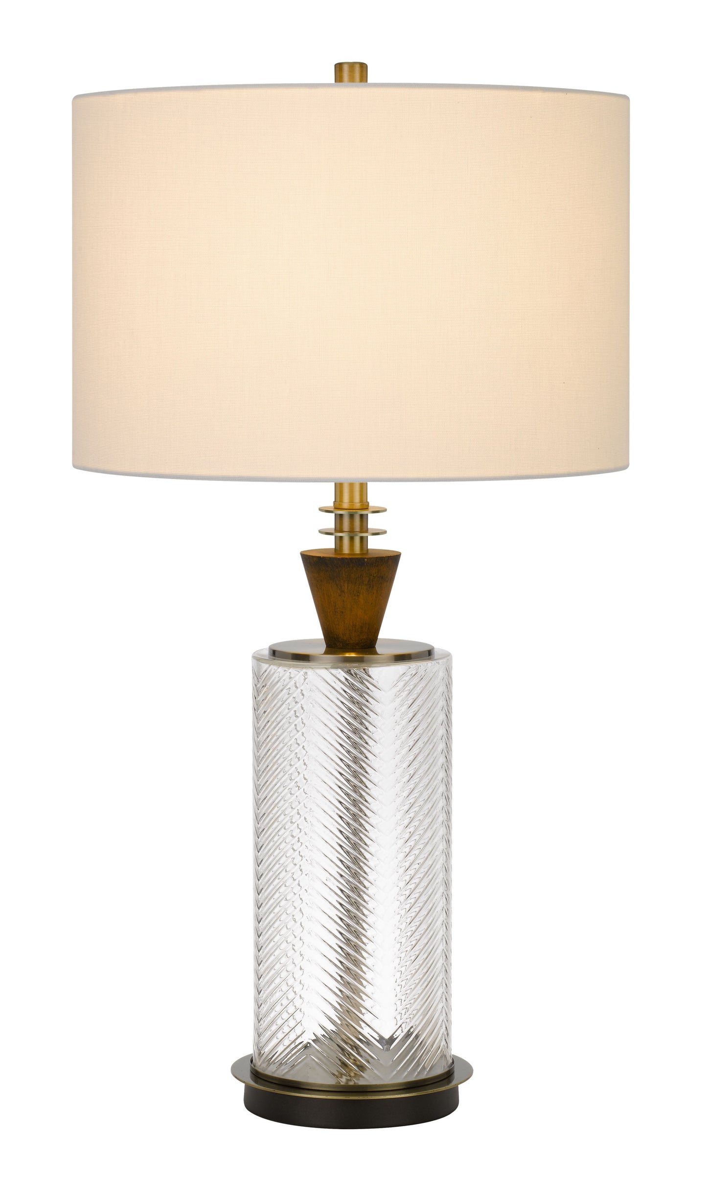 30" Clear Metal Table Lamp With White Empire Shade