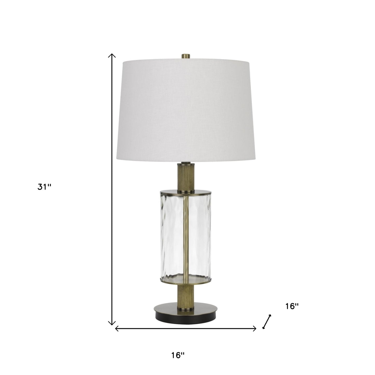 31" Clear Metal Table Lamp With White Empire Shade