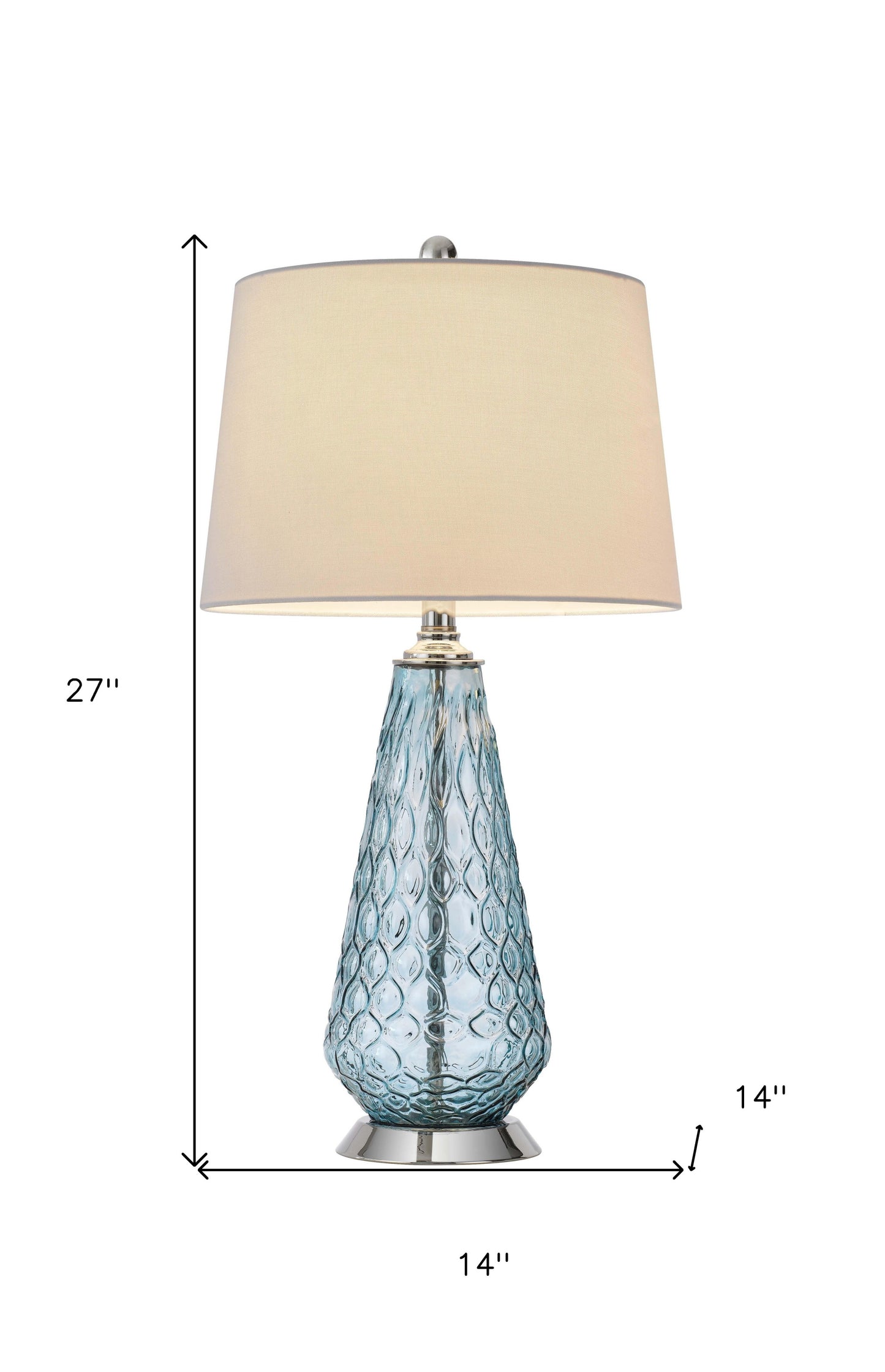 27" Aqua Glass Table Lamp With White Empire Shade