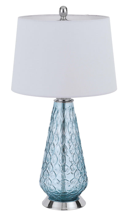 27" Aqua Glass Table Lamp With White Empire Shade