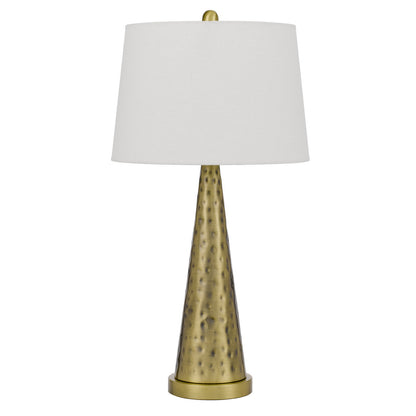 27" Antiqued Brass Metal Table Lamp With White Empire Shade
