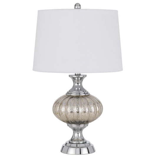 27" Silver Metallic Metal Table Lamp With White Empire Shade