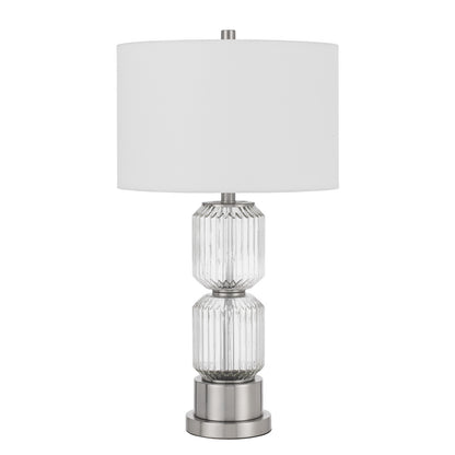 28" Nickel Metal Table Lamp With White Drum Shade