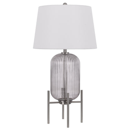 33" Nickel Glass Table Lamp With White Empire Shade