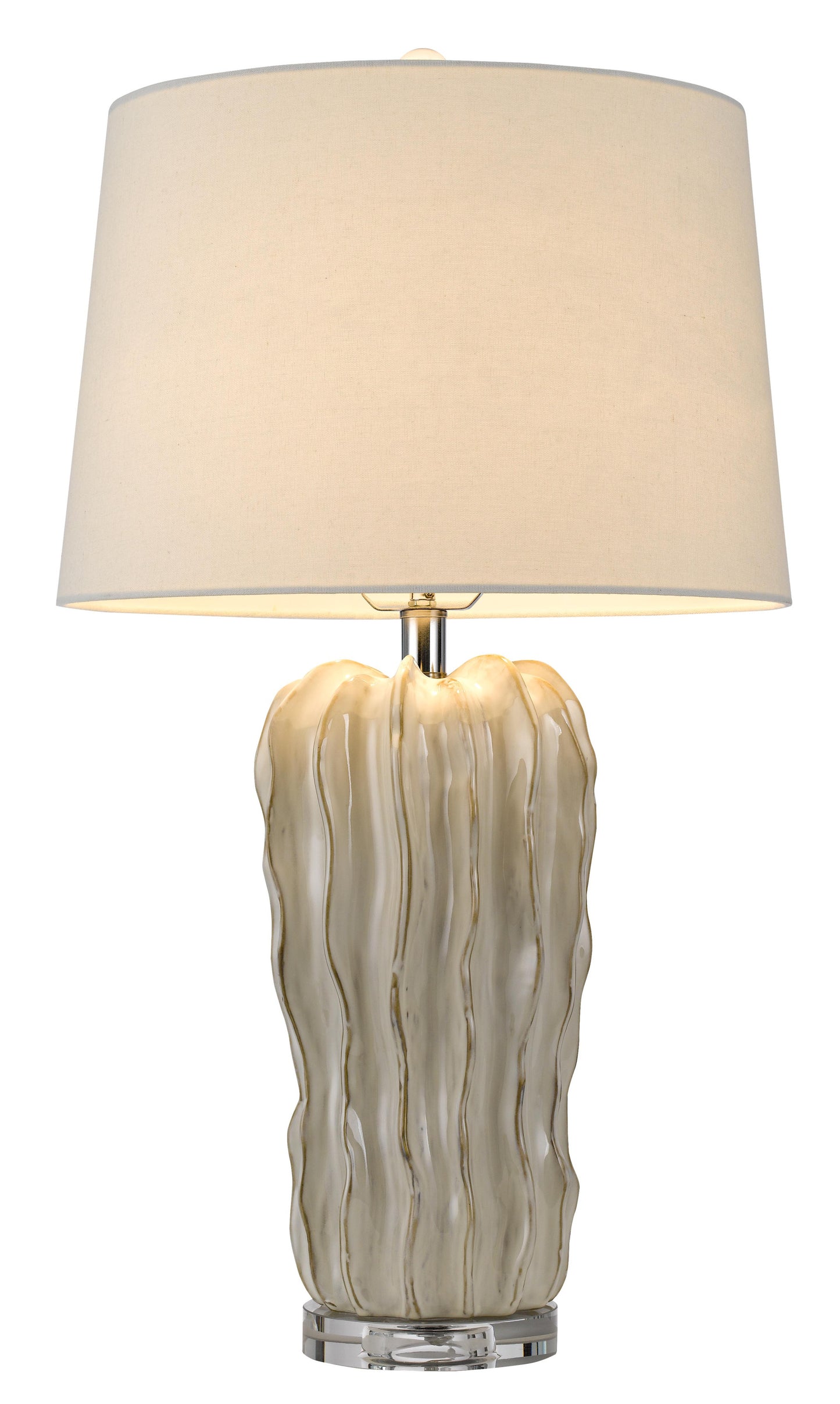 28" Pearl Glass Table Lamp With White Empire Shade
