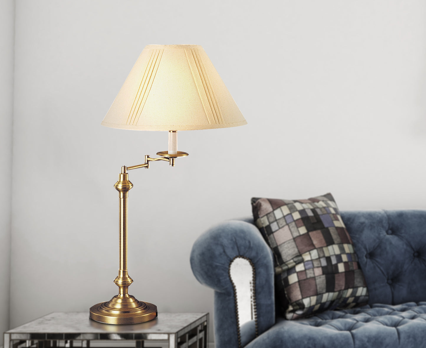 30" Bronze Metal Table Lamp With Off White Empire Shade