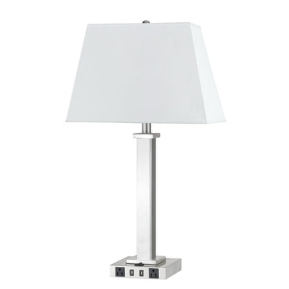 28" Nickel Metal Usb Table Lamp With White Novelty Shade