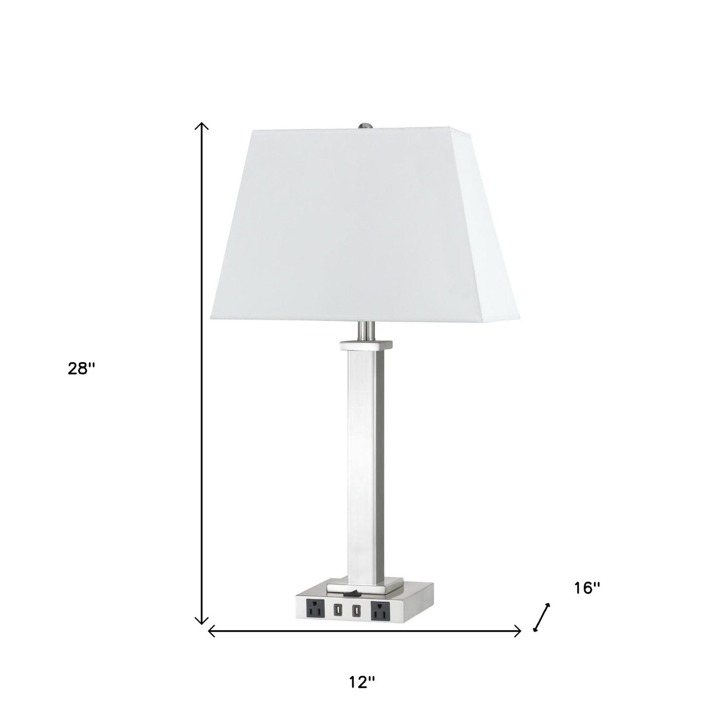 28" Nickel Metal Usb Table Lamp With White Novelty Shade