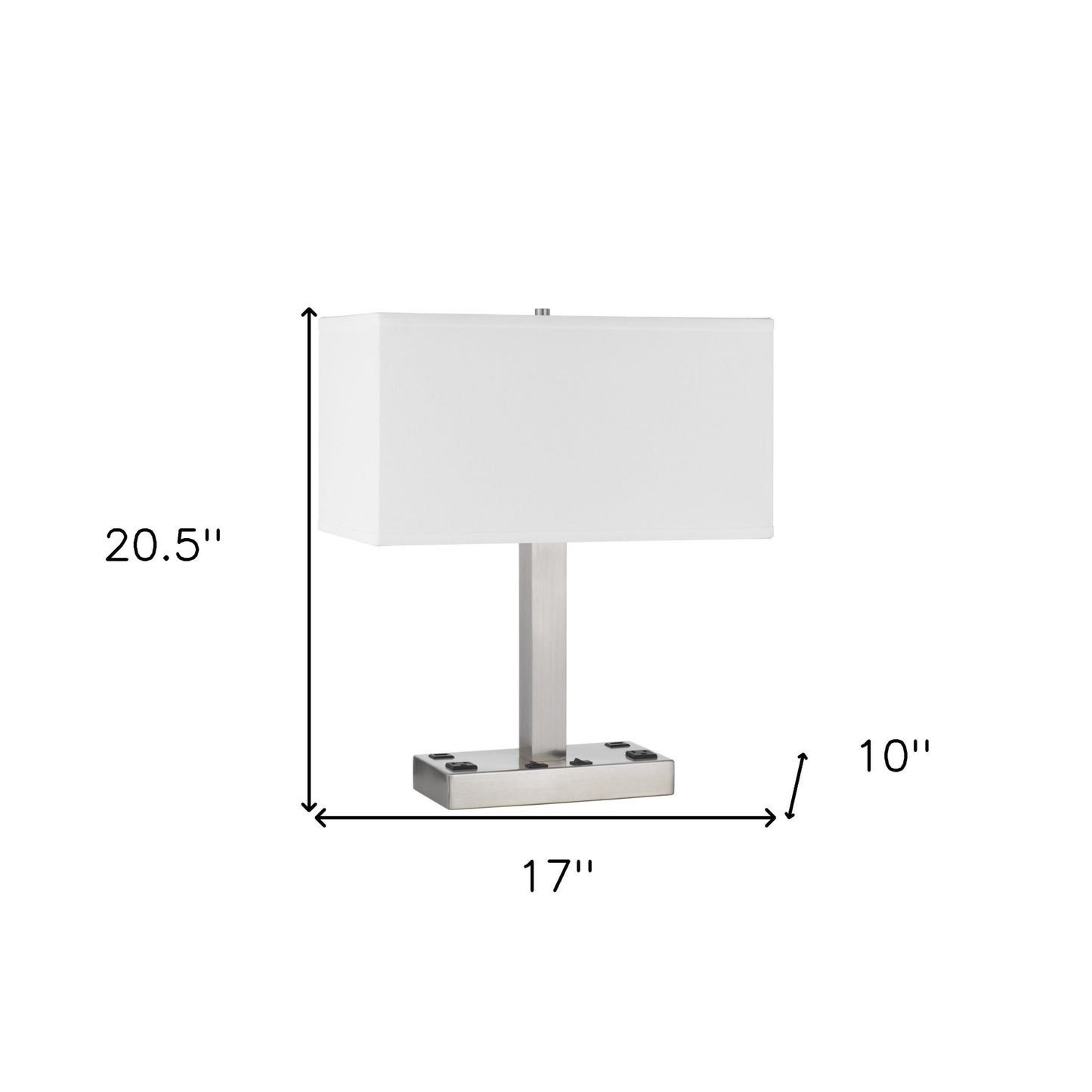 21" Nickel Metal Two Light Desk Usb Table Lamp With White Rectangular Shade