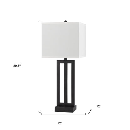 30" Bronze Metal Usb Table Lamp With White Rectangular Shade