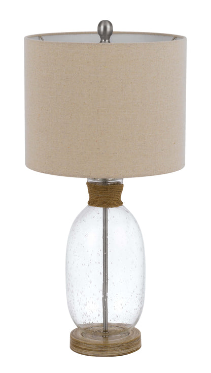 26" Clear Table Lamp With Brown Drum Shade