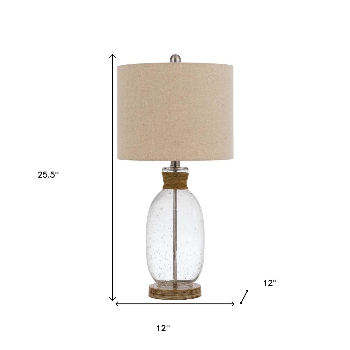26" Clear Table Lamp With Brown Drum Shade