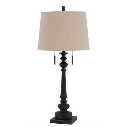 32" Charcoal Two Light Table Lamp With Tan Drum Shade