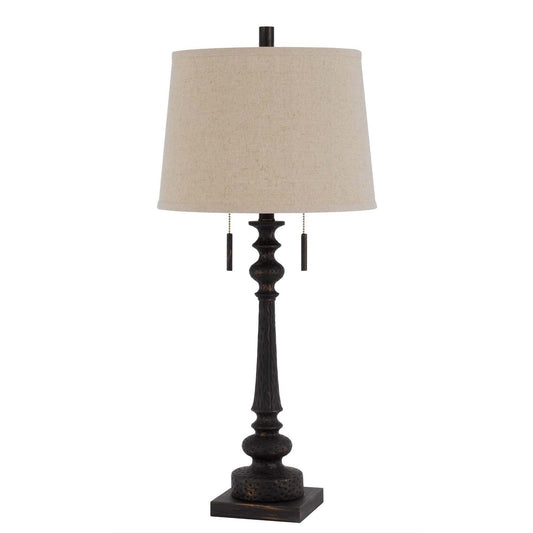 32" Charcoal Two Light Table Lamp With Tan Drum Shade