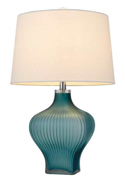 26" Aqua Glass Table Lamp With White Empire Shade