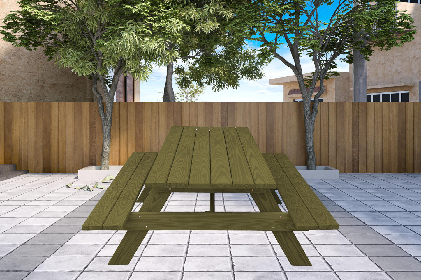 Green Solid Wood Outdoor Picnic Table