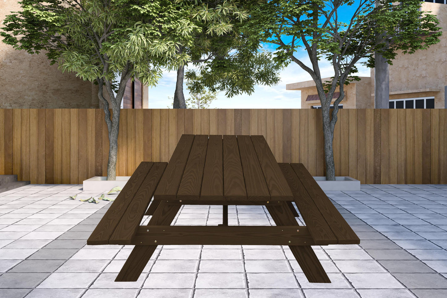 Dark Brown Solid Wood Outdoor Picnic Table