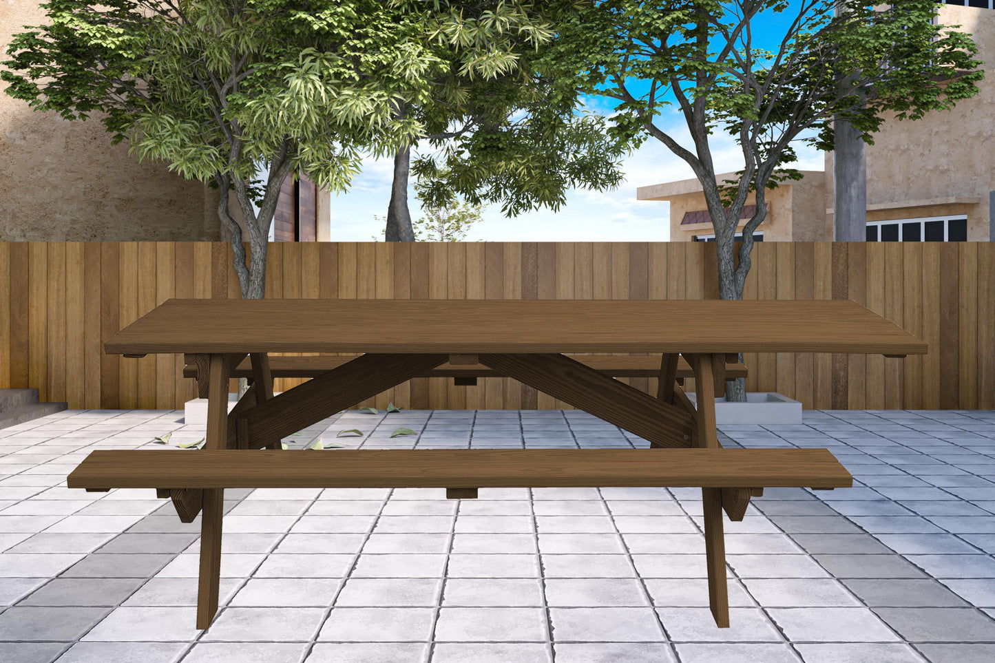Wood Brown Solid Wood Outdoor Picnic Table