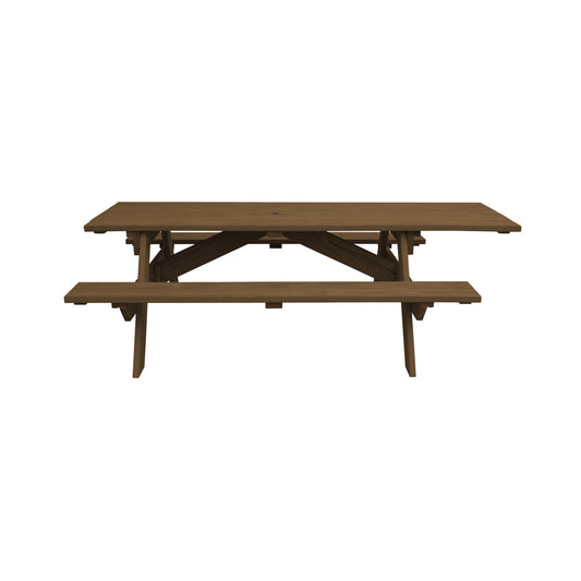 Wood Brown Solid Wood Outdoor Picnic Table Umbrella Hole