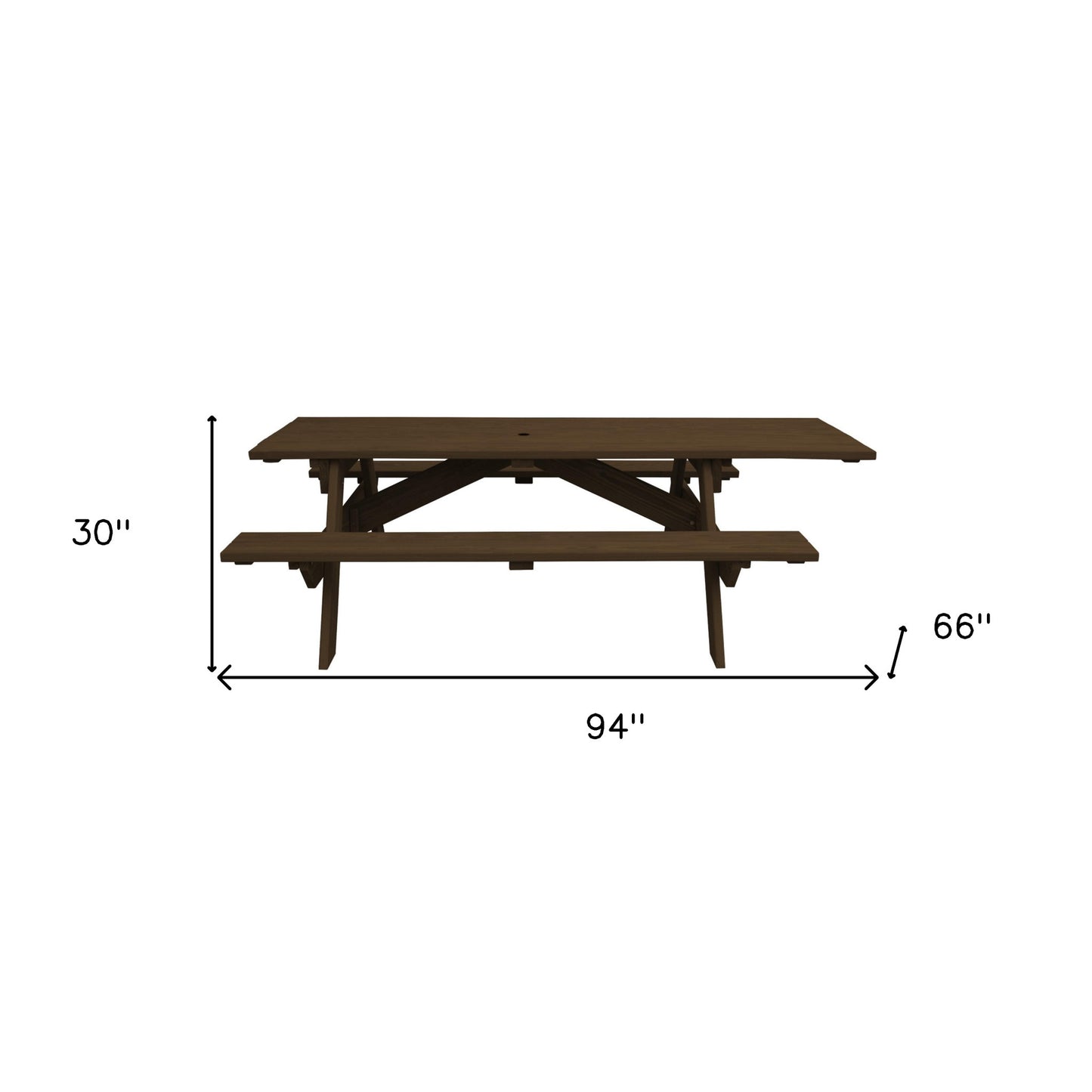 Dark Brown Solid Wood Outdoor Picnic Table Umbrella Hole