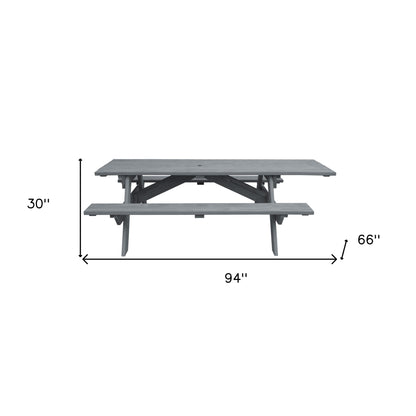 Gray Solid Wood Outdoor Picnic Table Umbrella Hole