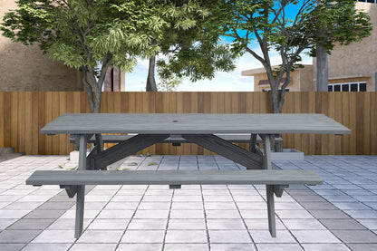 Gray Solid Wood Outdoor Picnic Table Umbrella Hole