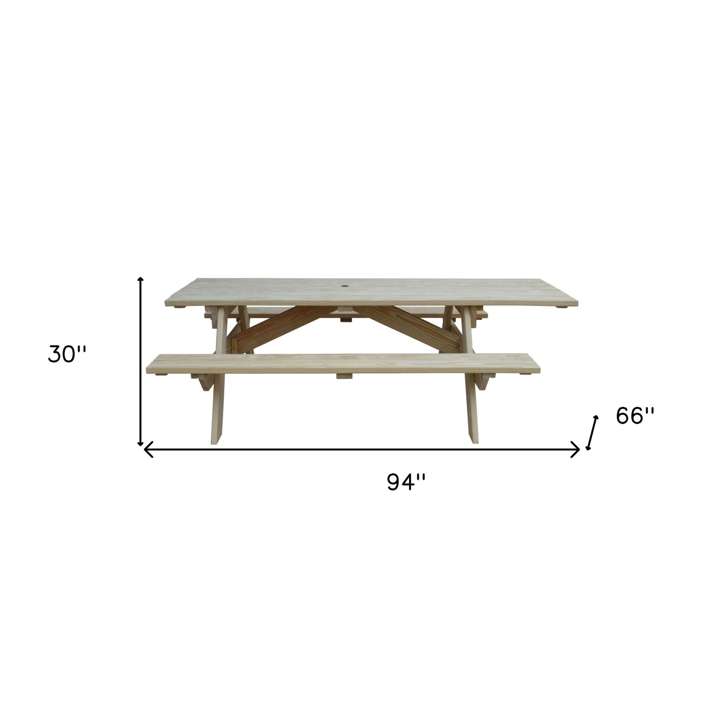 Beige Solid Wood Outdoor Picnic Table Umbrella Hole