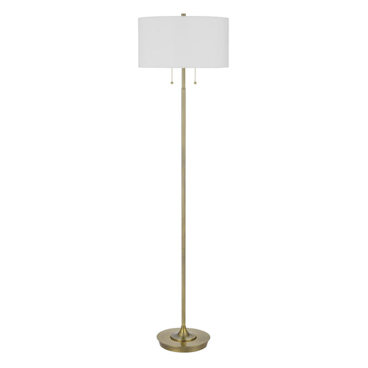 64" Brass Two Light Traditional Shaped Floor Lamp With White Rectangular Shade