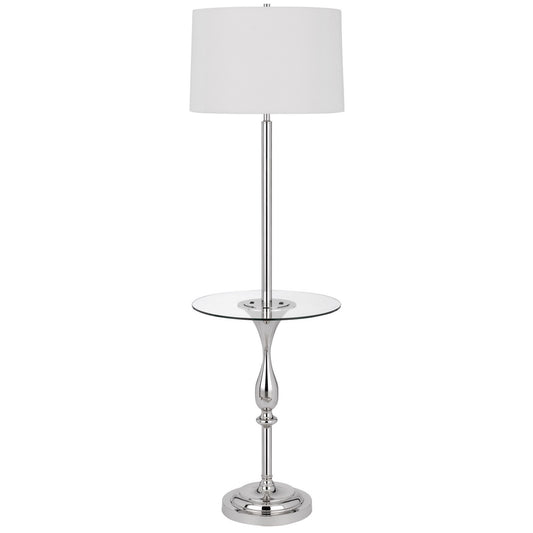 61" Chrome Tray Table Floor Lamp With White Transparent Glass Square Shade