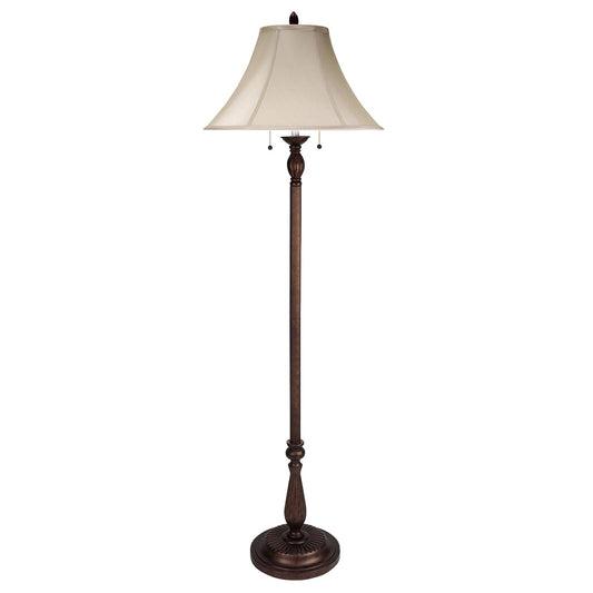 62" Rusted Two Light Traditional Shaped Floor Lamp With Champagne Bell Shade