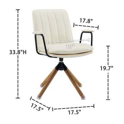 23" Off White Faux Leather And Brown Swivel Arm Chair