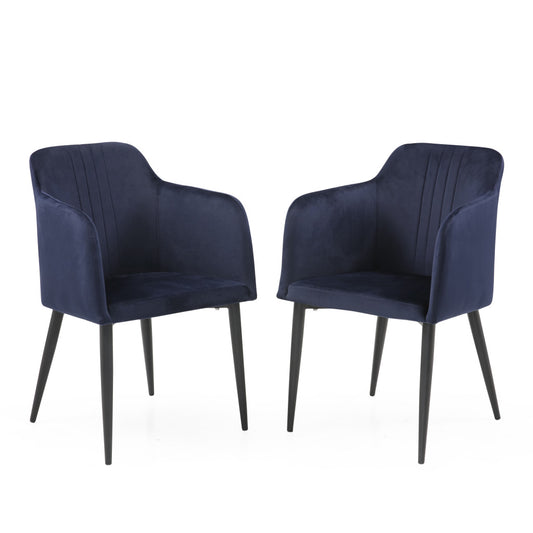 Set Of Two 23" Blue And Black Microfiber Arm Chairs