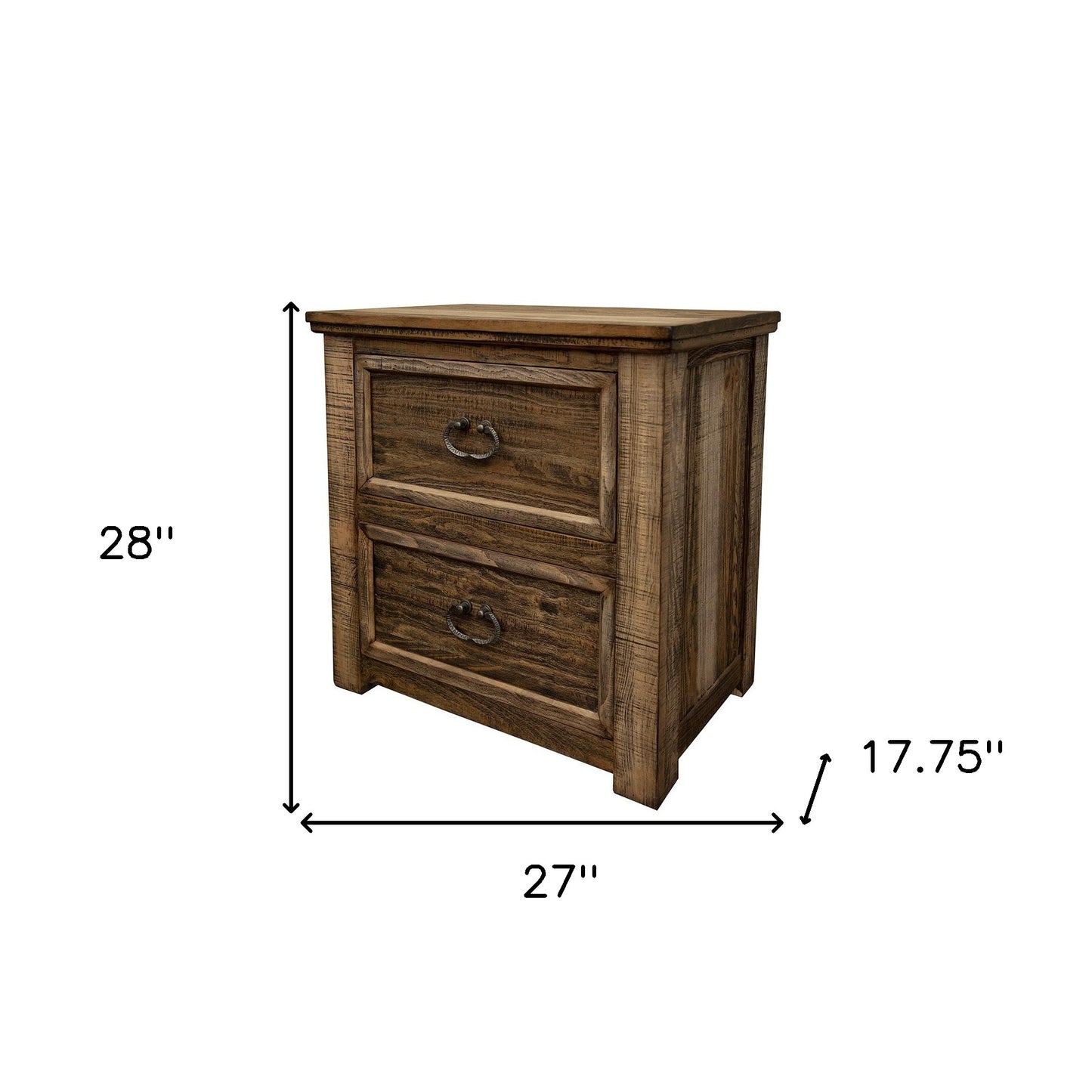 28" Wood Brown Two Drawer Nightstand