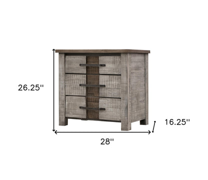 26" Gray Three Drawer Nightstand