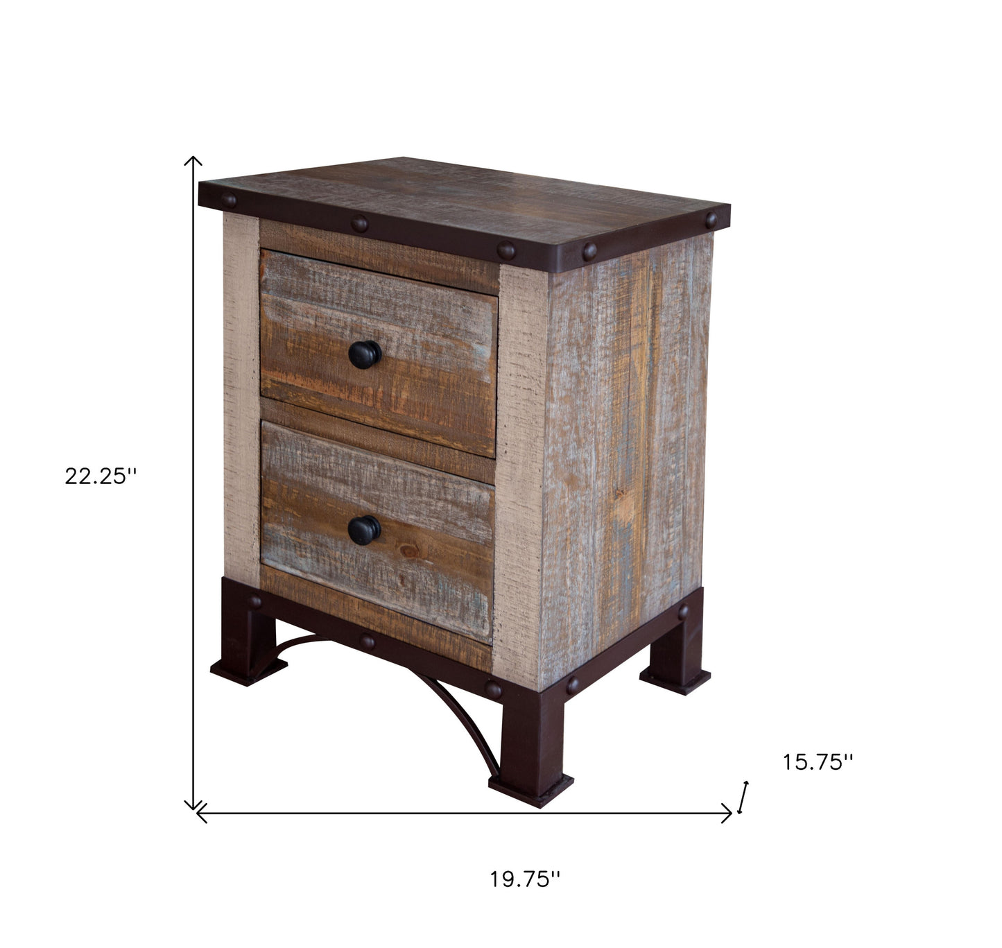 22" Brown Two Drawer Nightstand