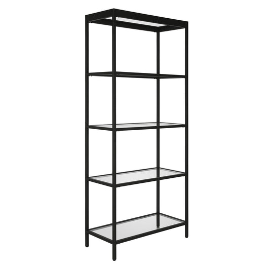 70" Black Metal And Glass Four Tier Etagere Bookcase