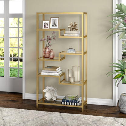 68" Gold Metal And Glass Seven Tier Etagere Bookcase