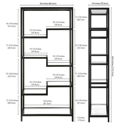 68" Black Metal And Glass Seven Tier Etagere Bookcase