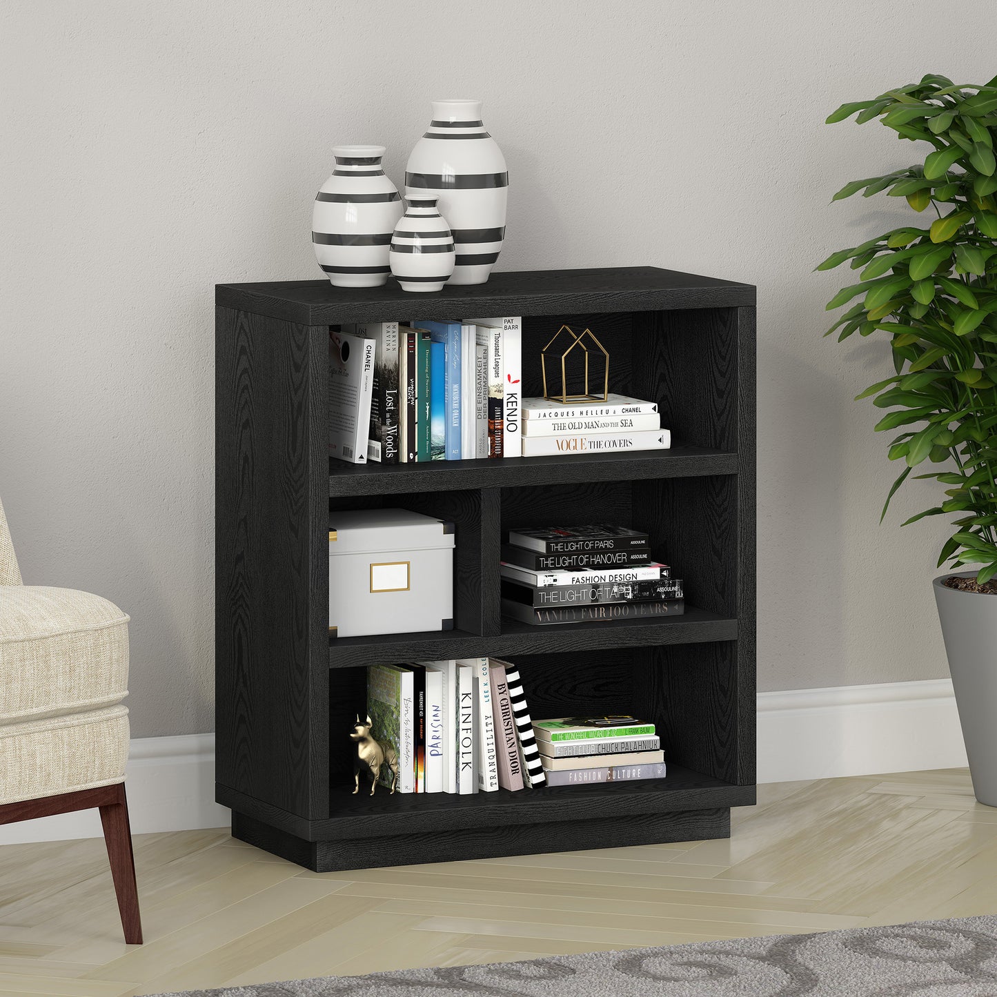 32" Black Four Tier Standard Bookcase