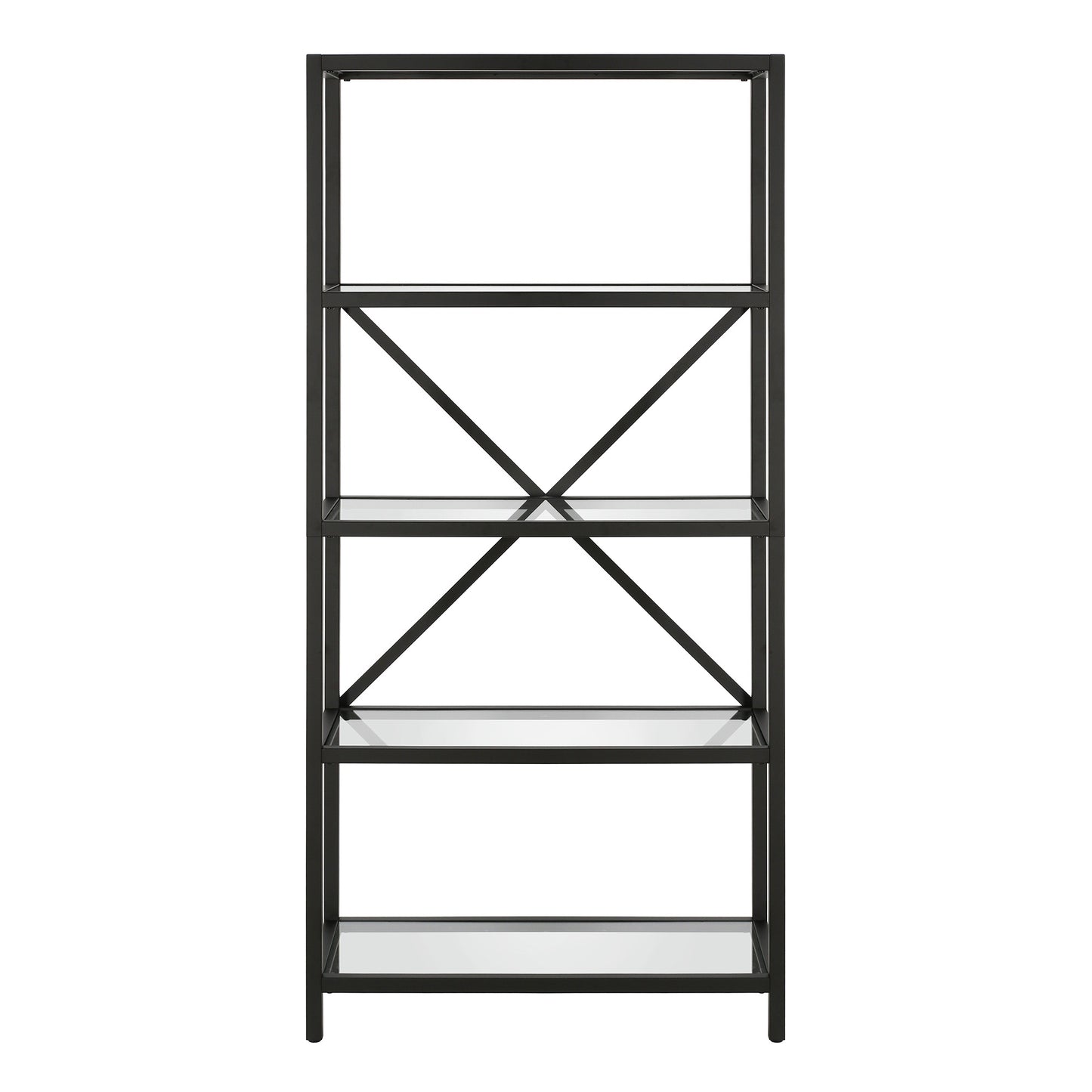 63" Black Metal And Glass Five Tier Etagere Bookcase