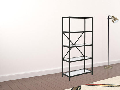 63" Black Metal And Glass Five Tier Etagere Bookcase