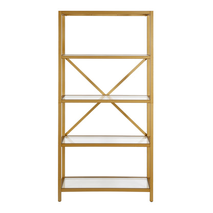 63" Gold Metal And Glass Five Tier Etagere Bookcase