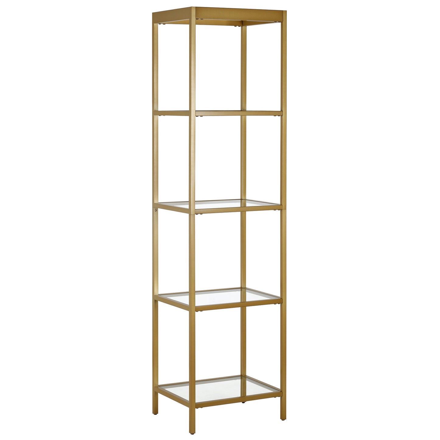 70" Gold Metal And Glass Four Tier Standard Bookcase