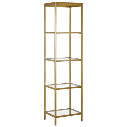 70" Gold Metal And Glass Four Tier Standard Bookcase