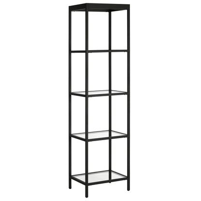 70" Black Metal And Glass Four Tier Standard Bookcase