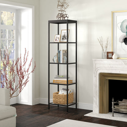 70" Black Metal And Glass Four Tier Standard Bookcase