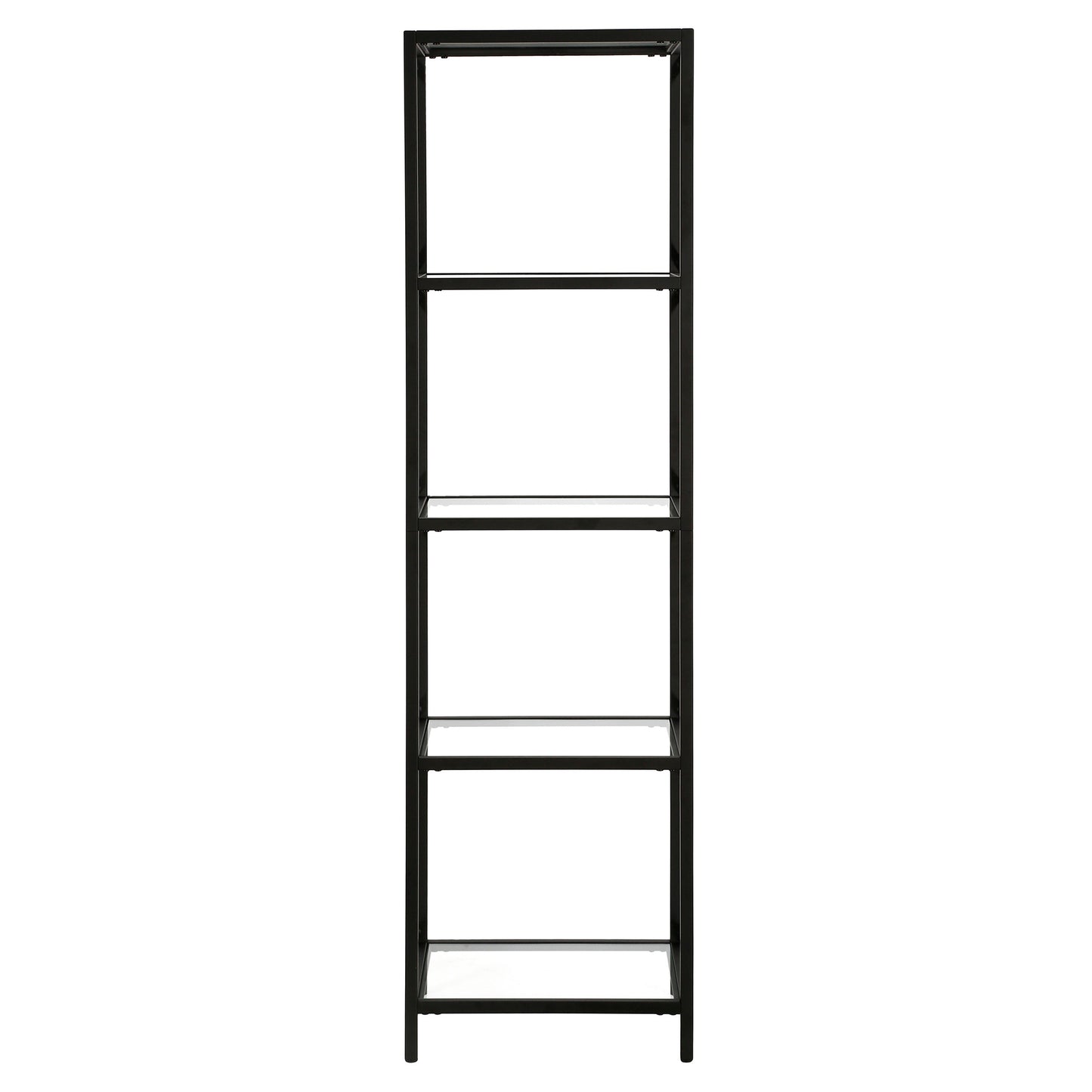 66" Black Metal And Glass Four Tier Etagere Bookcase